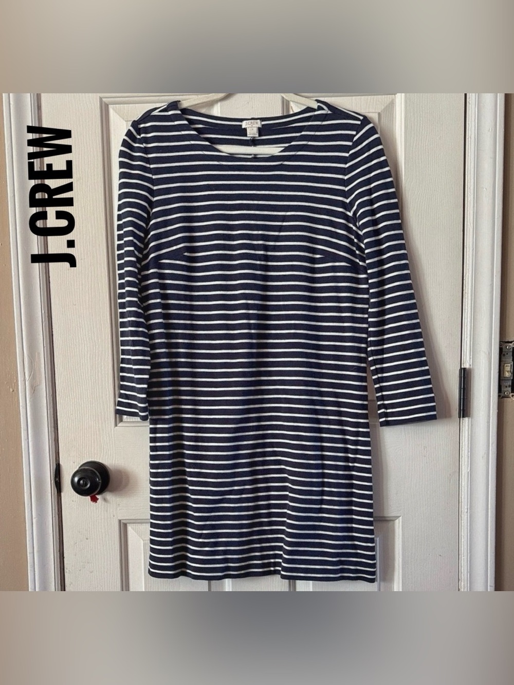 J Crew Classic Navy and White Striped Dress Sz Small
A19
